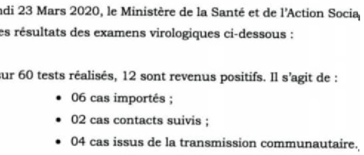 Sénégal - Coronavirus : 12 cas testés positifs dont 6 importés