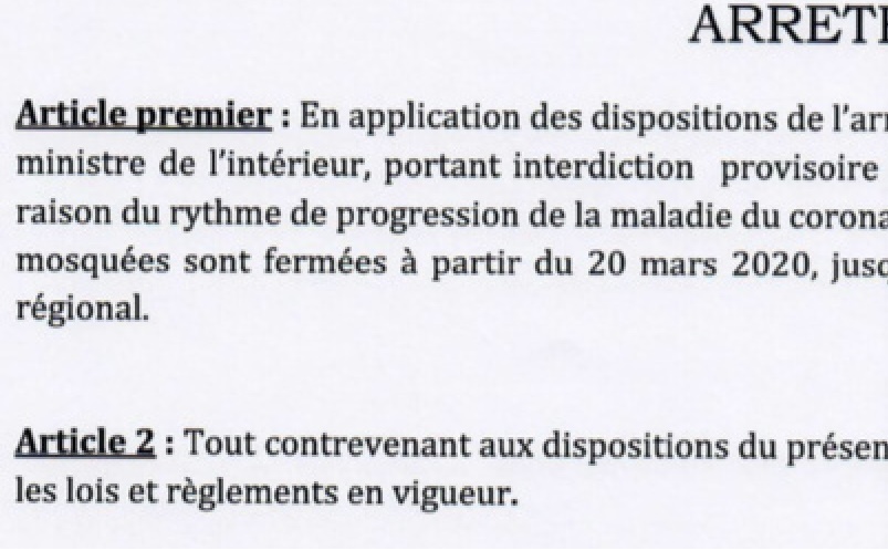 Covid-19: Fermeture de toutes les mosquées de Dakar (Arrêté)
