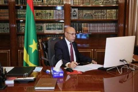 الرئيس ولد الشيخ الغزواني خلال القمة اليوم (المصدر: إذاعة موريتانيا)