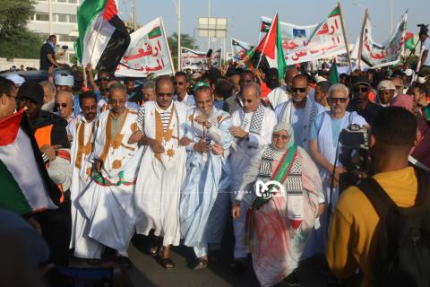 جانب من مسيرة الأحزاب السياسية الموريتانية للتضامن مع الشعب الفلسطيني- الصحراء