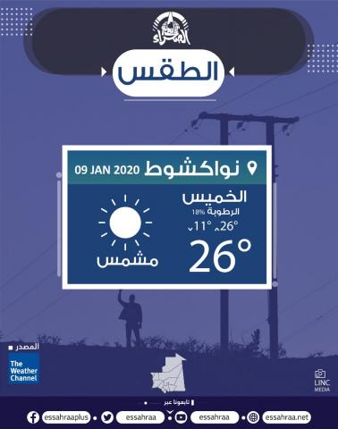 درجات الحرارة المتوقعة في نواكشوط اليوم الخميس - (المصدر: الصحراء Plus)